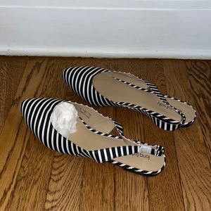 Long Tall Sally black and white stripe sling back flats